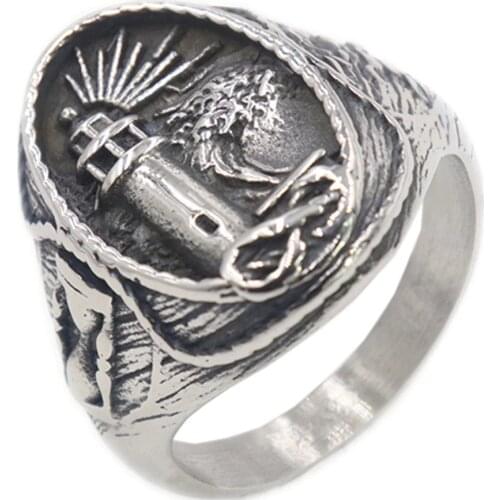 Stainless Steel Viking Lighthouse Mens Titanium Steel Ring