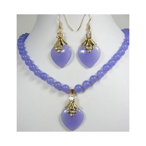 Noblest red green Purple jade Necklace heart-shaped pendant Earring set