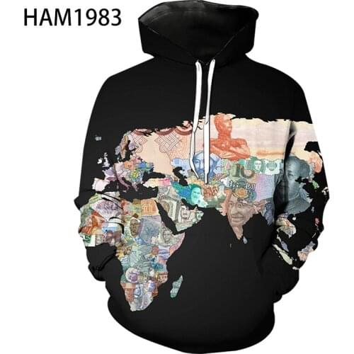 2021 New Money Pattern 3D Hoodie Mens and Womens Childrens Spring and Autumn Cool Sweatshirt Youth Loose Casual Pullover