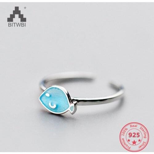 New Product S925 Sterling Silver Creative Mix Personality Cute Dark Blue Fish Dolphin Adjustable Open Ring