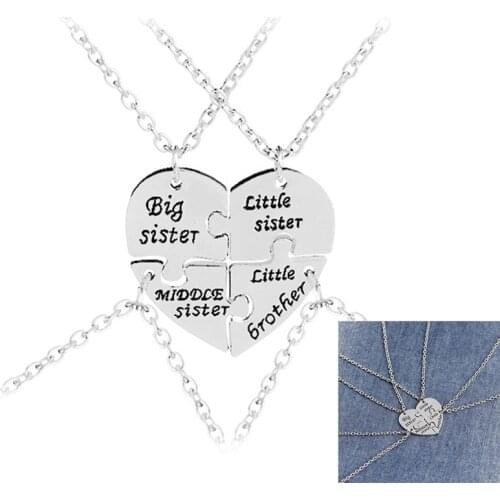 4Pcs/Set Big Middle Little Sister Brother Necklaces For 4 Heart Broken For 4 Cubs Baby with Heart Necklace Stitching Jewelry