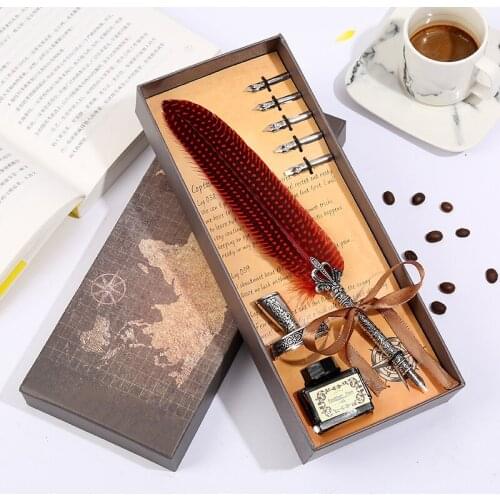 British retro feather pen stationery dipped in water fountain pen desk set