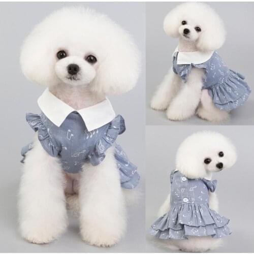 Spring Summer Beautiful Fashionable Musical Note Printing Dog Puppy Dress Pet Clothes Teddy Small Animal Over-the-knee Dress