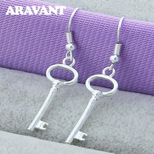 925 Silver Simple Round Keys Drop Earring For Women Fashion Silver Jewelry