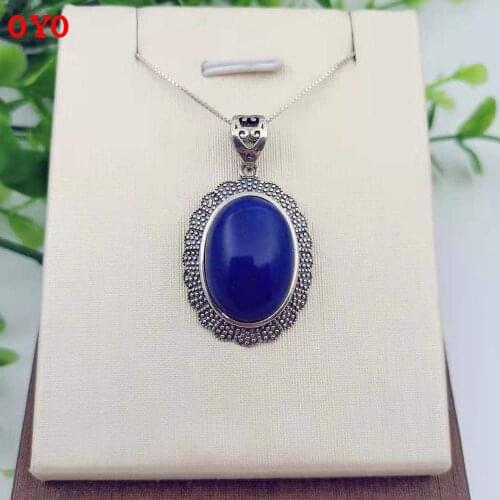 [S925] longnice silver Thai silver inlaid pure natural lapis lazuli Stone Flower Pendant ornaments