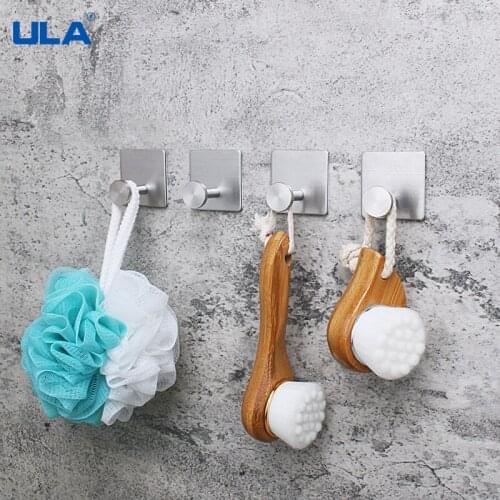 ULA 1PC Aluminum Alloy Hook Self Adhesive Clothes Hang Bags Key Rack Kitchen Towel Hanger Bathroom Accessory Organizer