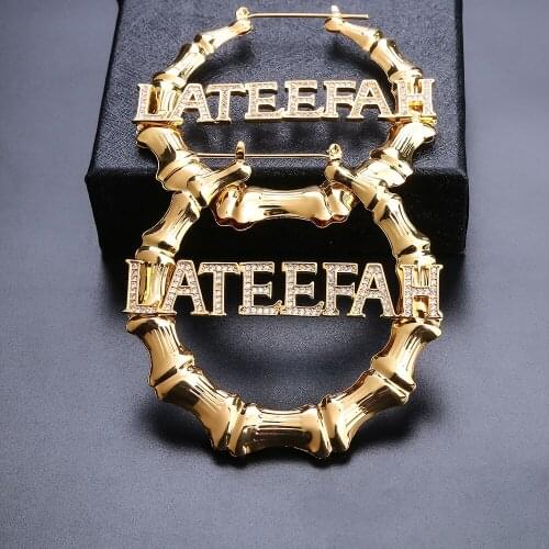 2020 Hiphop Sexy Bamboo Hoop Earrings Customizable Customize Name Earrings Bamboo Style Custom Hoop Earrings With Statement