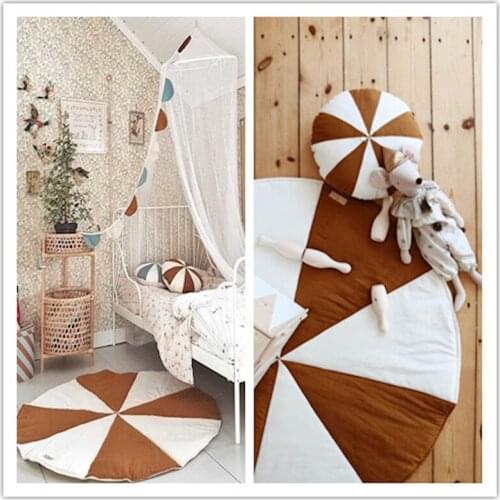 Nordic Windmill Baby Blankets Mat Newborn Infant Crawling Blanket Cotton Round Floor Carpet Rugs Mat for Kids Room Nursery Decor
