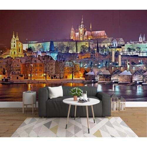 Modern Wall Papers Prague Castle Night View Photo Wallpaper Mural 3D Home Decor Living Room Self Adhesive Vinyl / Silk Wallpaper