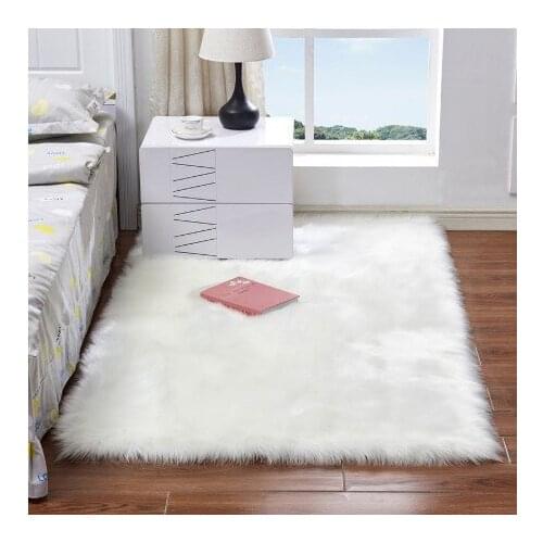 Super Soft Rectangle Faux Sheepskin Fur Area Rugs for Bedroom Floor Shaggy Silky Plush Carpet White Faux Fur Rug Bedside Rugs
