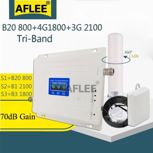 B20 800 1800 2100 Tri-Band 4G Cell Phone Cellular Amplifier 4G Repeater 2g 3g 4g Mobile Signal Booster LTE DCS WCDMA 4G Repeater