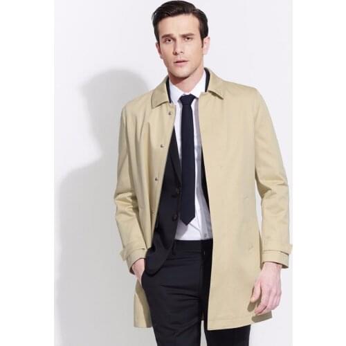 Brand men clothing 2018fashion spring 100%Cotton men long black trench coat zipper single breasted men overcoat jacket business