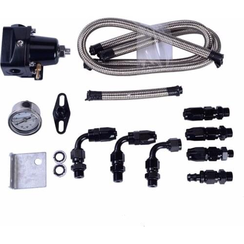 Universal Adjustable Fuel Pressure Regulator Kits 160psi Gauge AN6 Braided Oil Hose Fitting Adapter