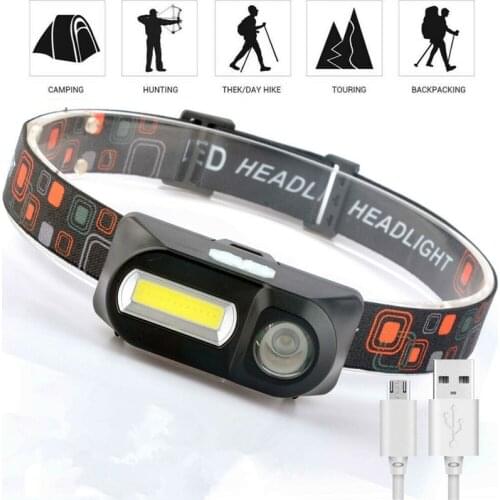 XPE COB USB Rechargeable Headlamp Light Hiking Camping Motorcycle Headlight Waterproof LED Head Lamp for Fishing Bike Running