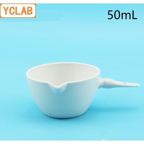 YCLAB 50mL Ceramic Evaporating Dish with Handle Pottery Porcelain Crockery Earthen Laboratory Chemistry Equipment
