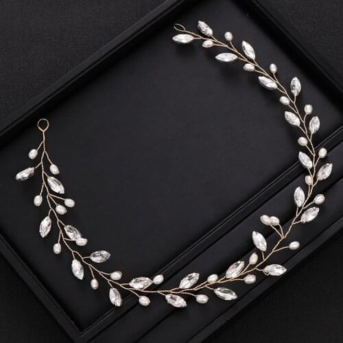 Trendy Pearl Crystal Hair Vine Gold tiara Bridal Headpiece Wedding Headband tiara Prom Party Women Head Hair Jewelry Accessories