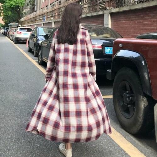 Women Shirts New Korean Plaid Button Pink Streetwear Autumn Breasted Casual Shirts Loose Femme Korea Long Split Blouses
