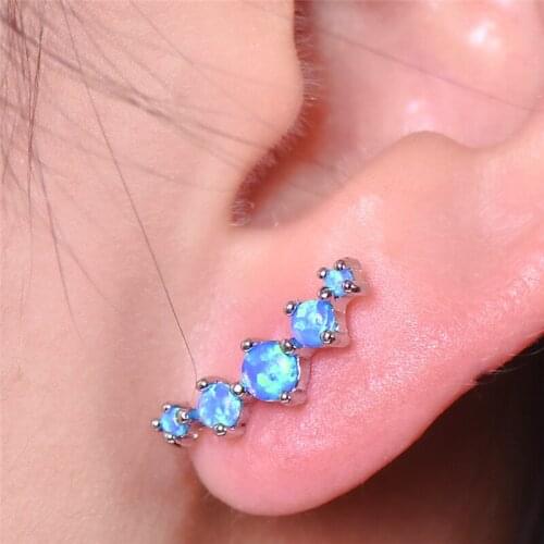 Bamos Stud Bride Earrings 2018 Romantic Blue/White Opal Stone Earrings Silver Color Earrings For Women Best Gifts