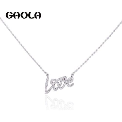 GAOLA Vintage Letter Necklaces Love Pendants Silver Color Cubic Zirconia Jewelry For Women Accessories