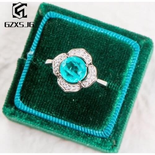GZ Brazilian Paraiba Tourmaline Gemstone Ring for Women Solid 925 Sterling Silver Round 8.0 blue stone for engagement Party gift