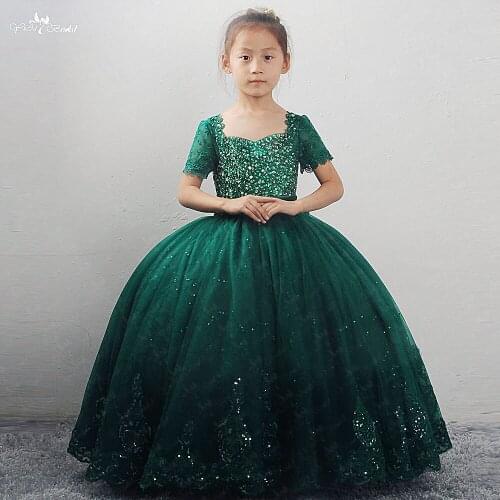 FG14 Real Pictures Yiaibridal Luxury Communion Dresses Green Colored Crystal Beading Pageant Flower Girl Dresses Ball Gown