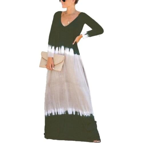 BAMBOOBOY Spring Autumn New Womens Sexy Backless V-neck Long Sleeve Contrast Color Casual Beach Loose Maxi Dress FC664