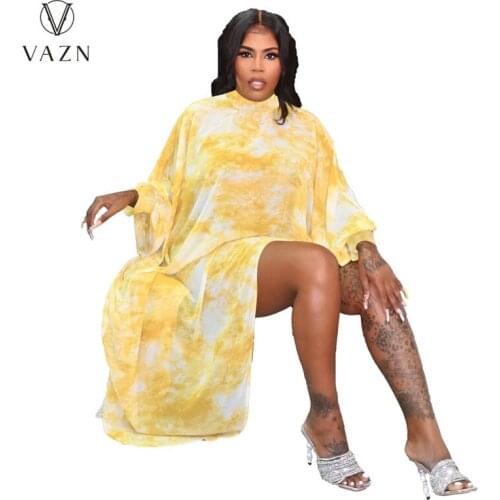 VAZN 2021 Autumn Fresh Asymmetrical Holiday Sweet Chiffon Long Dress Sweet Full Sleeve Women Nature Free Maxi Dress