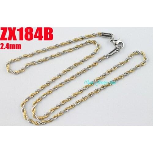 200pcs 14"-38" length golden color 2.4mm twist chain stainless steel necklace women male fashion chains ZX184B