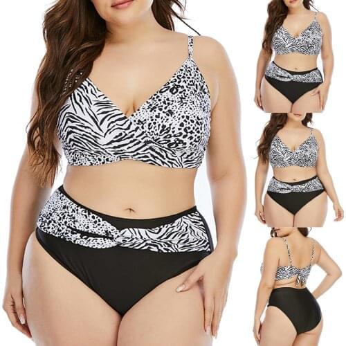 1-4XL стринги с высокй талией Womens Fashion V-neck Leopard Patchwork Halter Split Large Size Swimwear fashion Zebra pattern F4