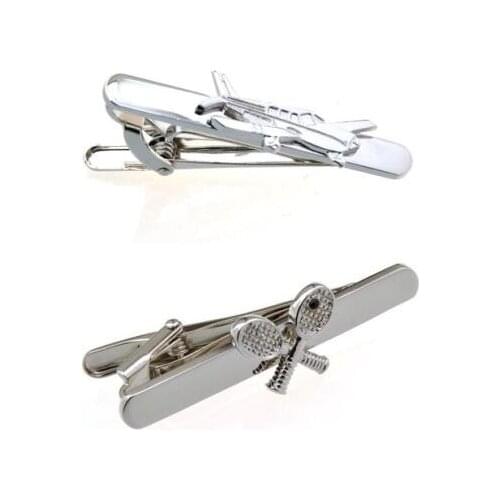 10pcs Silver Airplane Tie Clips Tennis Racket Tie Pin Bars Copper Plane Aircraft Tie Clips Mens Jewelry Wholesale