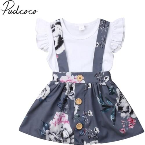 2019 Brand New Toddler Kids Baby Girls Dresses Overall Outfits Jumpsuits Short Skirt Fly Sleeve Summer Clothes 2Pcs Set 0-24M