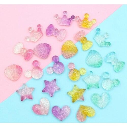 20Pcs Gradual Change Color Kawaii Shell Star Cabochon Resin Flatback Parts Scrapbooking Diy Embellshment Of Cute Accessories