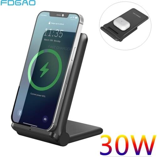 30W Qi Wireless Quick Charger Stand Dock For AirPods Pro iPhone 12 11 XS XR X 8 Samsung S21 S20 Xiaomi Fast Induction Charging