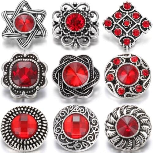 6pcs/lot New Snap Jewelry 18mm Snap Buttons Jewelry Metal Rhinestone Flower Buttons Fit 18mm Snap Bracelet Bangle Women Jewelry