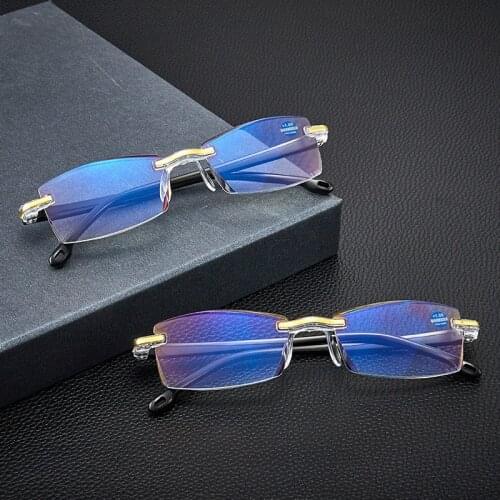 Ahora Anti Blue Light Blocking Rimless Reading Glasses Women Men Square Frameless Presbyopic Glasses Diopters +1.0 1.5 2 2.5 4.0