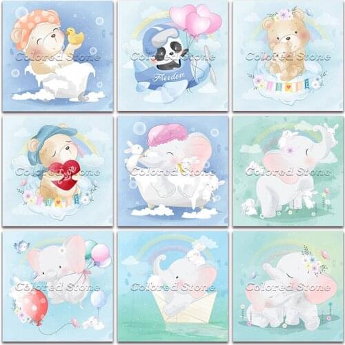 New Diamond painting Cartoon Animals Bear panda elephant dolphin 5D DIY Full Square Drill embroidery 3D Round mosaic Drawing 219