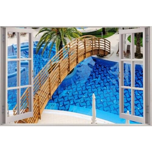Free shipping Window Stickers Swimming Pool Bridge 3D Wall Decal Art Removable Wallpaper Mural Sticker Vinyl Home Decor