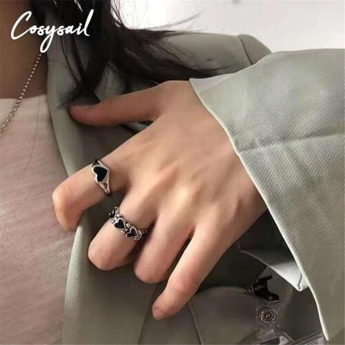 Cosysail Creative Love Heart Rings for Women Girl Retro Resizable Open Ring Lady Bar Night Club Jewelry 2021