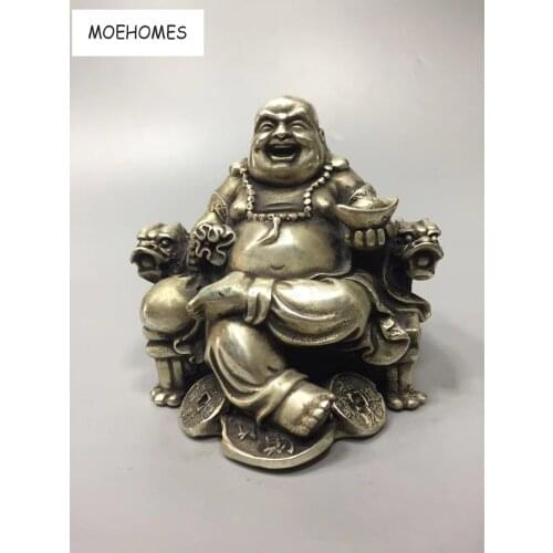 MOEHOMES tibet buddhism fane silver Emperors chair Bodhisattva buddha statue home decoration metal handicraft