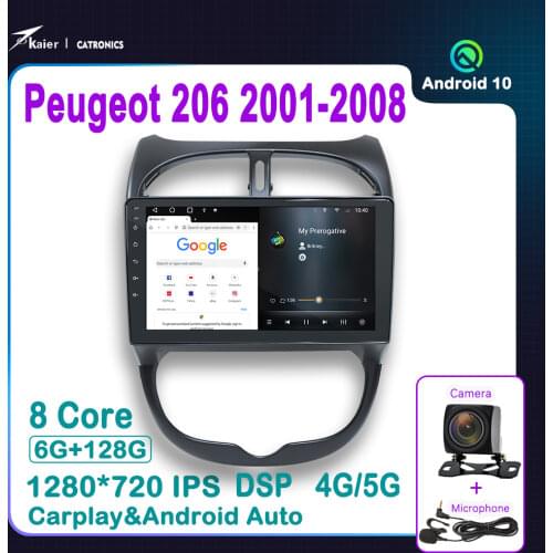 Android 10 DSP OCTA CORE Car DVD Stereo For Peugeot 206 2001-2008 Radio Multimedia Video Player Navigation GPS