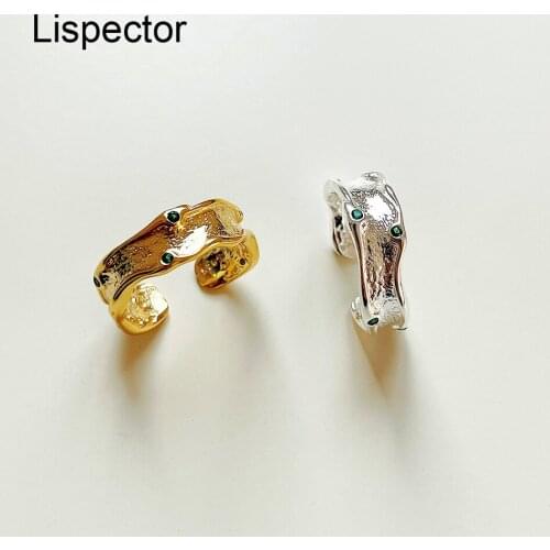 Lispector 925 Sterling Silver French Irregular Texture Rings for Women Light Luxury Green Gem Ring Unisex Couple Jewelry Gifts