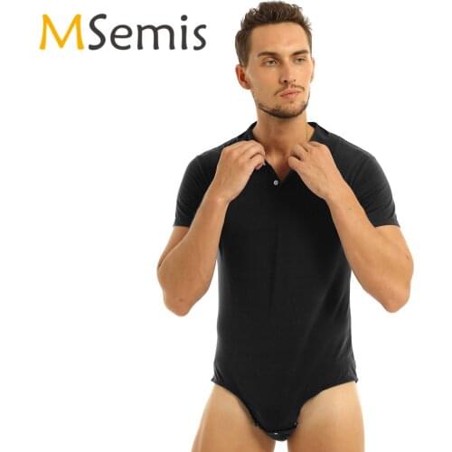 Men Baby Diaper Lovers Shirt Bodysuit Lingerie One Piece Romper Pajamas Turn-down Collar Press Button Swim Crotch Shirt Bodysuit