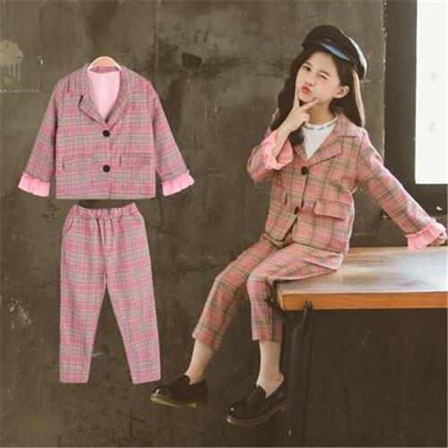 Teenage Girls Clothing Set Autumn Girls Plaid Suit Jackets +Pants School Tracksuit Girls Clothes Children Clothes 10 12 Year