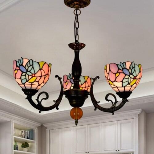European-Style Creative Tiffany Colorful Glass Pastoral Art Bird Chandelier American Bar Club Bedroom Restaurant Light