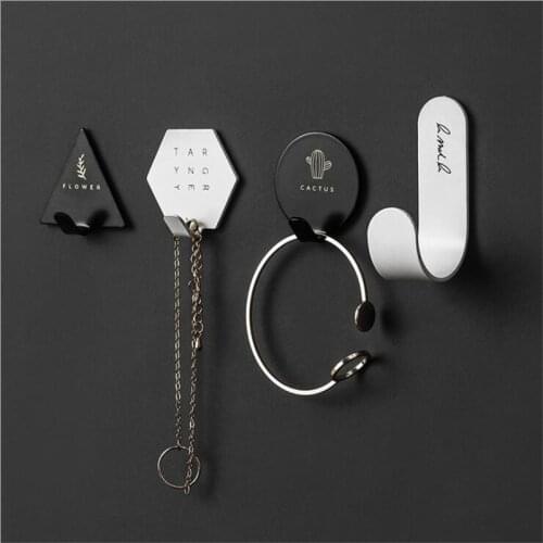 4pcs INS Black White Metal Wall Hooks Seamless Sticky Hook Clothes Towel Mask Hanger Keys Organizer Holder Minimalist Home Decor