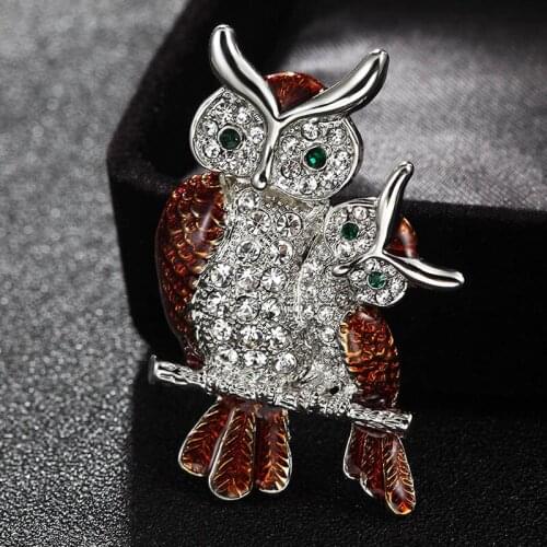 12pcs/lot Wholesale Factory Price Two Owl Brooch Jewelry For Men Statement Brown Enamel Scarf Pins Jewelry Mens vintage Broches