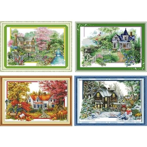 Joy Sunday Spring Summer Autumn and Winter Season Cross Stitch Cartoon Series Patterns Chinese Embroidery Counted Needlework Kit
