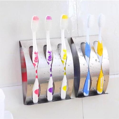 Wall Mount Toothbrush and Razor Holder Self-Adhesive Stainless Steel Bathroom Cabinet Organizer Accessories