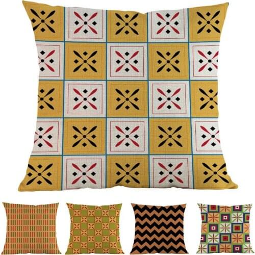 African Egyptian style Geometric Ethnic Print Colored Pattern Linen Throw Pillow Case Home Sofa Car Decorative Cushion Cover