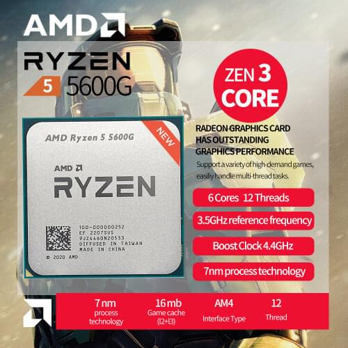 AMD Ryzen 5 5600G R5 5600G 3.9GHz Six-Core Twelve-Thread 65W CPU Processor L3=16M 100-000000252 Socket AM4 new but no fan
